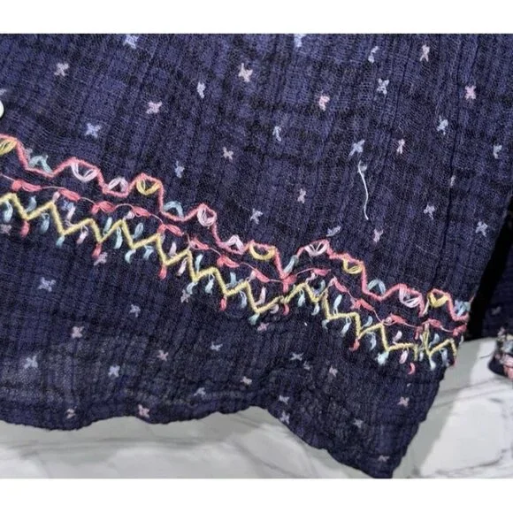 FREE PEOPLE Talia Embroidered Blouse Colorful Boho Oversized Size Medium Women’s - Picture 9 of 9